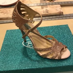 Blue by Betsy Johnson gold strapped heels